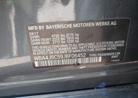 2018 BMW 440I Gran Coupe from USA, damaged, VIN WBA4J5C59JBF06452